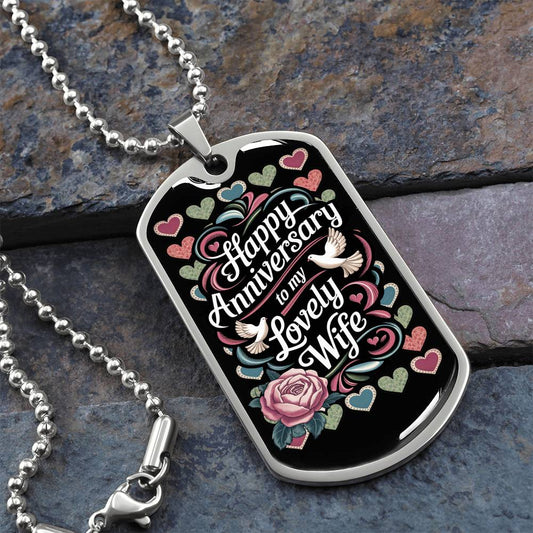 Happy Anniversary to My Lovely Wife Dog Tag Necklace