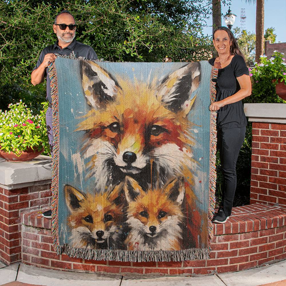 Fox Family Woven Blanket