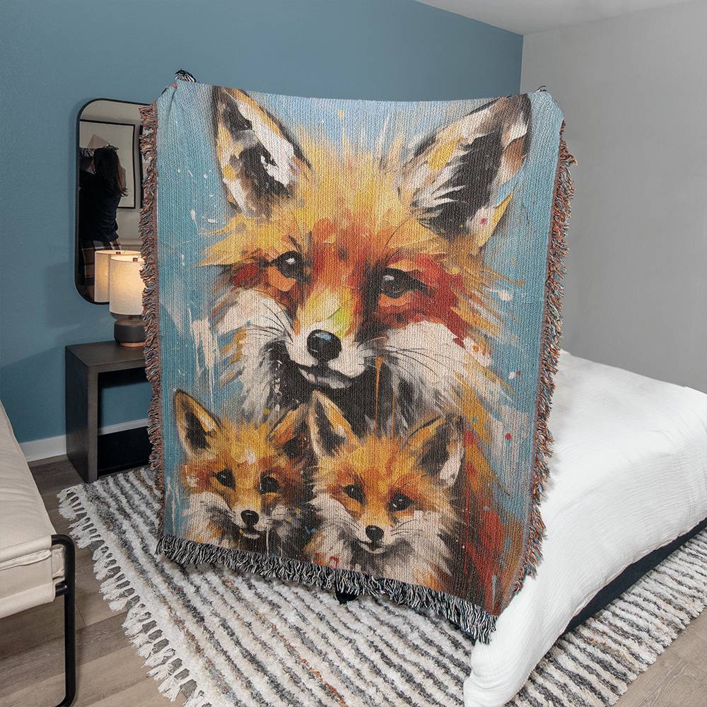 Fox Family Woven Blanket