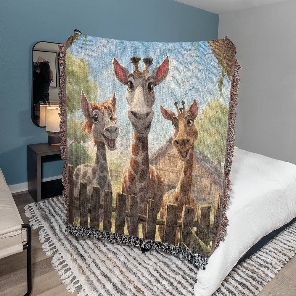 3 Giraffes Woven Blanket