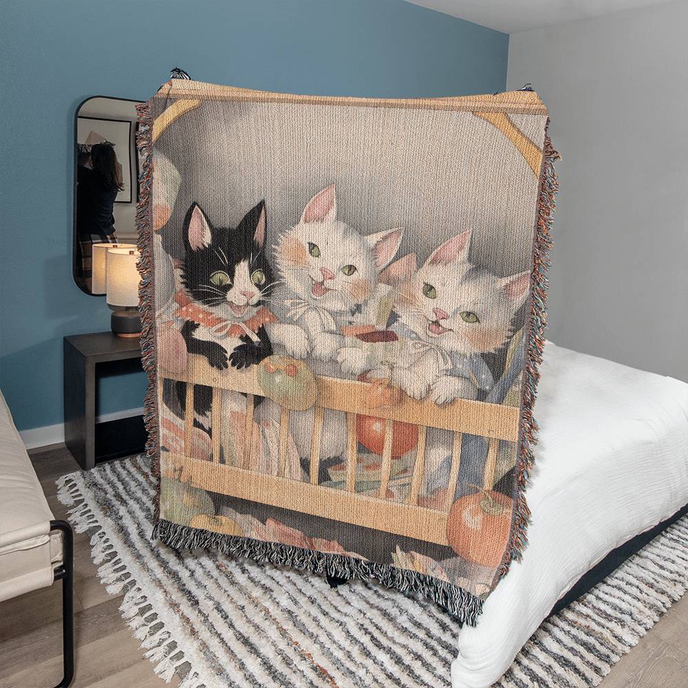 3 Kittens in a Cradle Woven Blanket