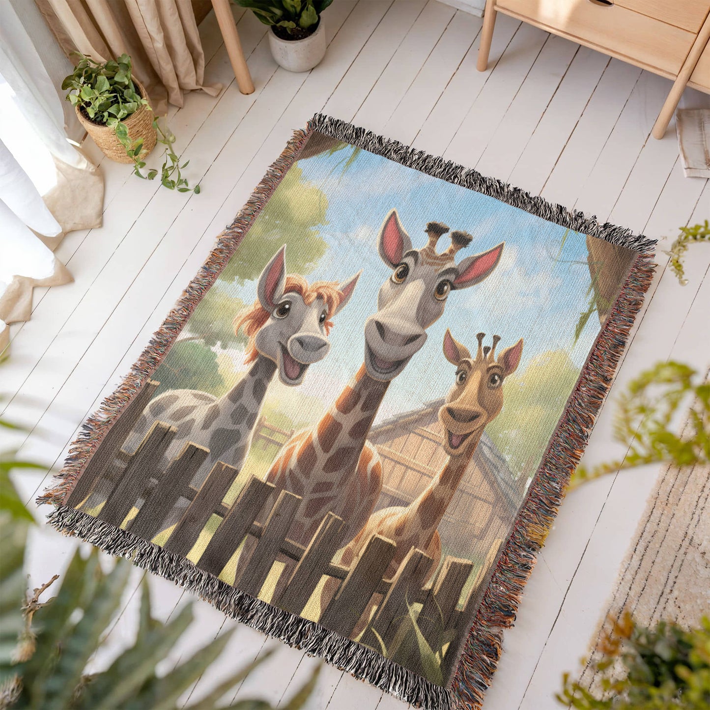 3 Giraffes Woven Blanket