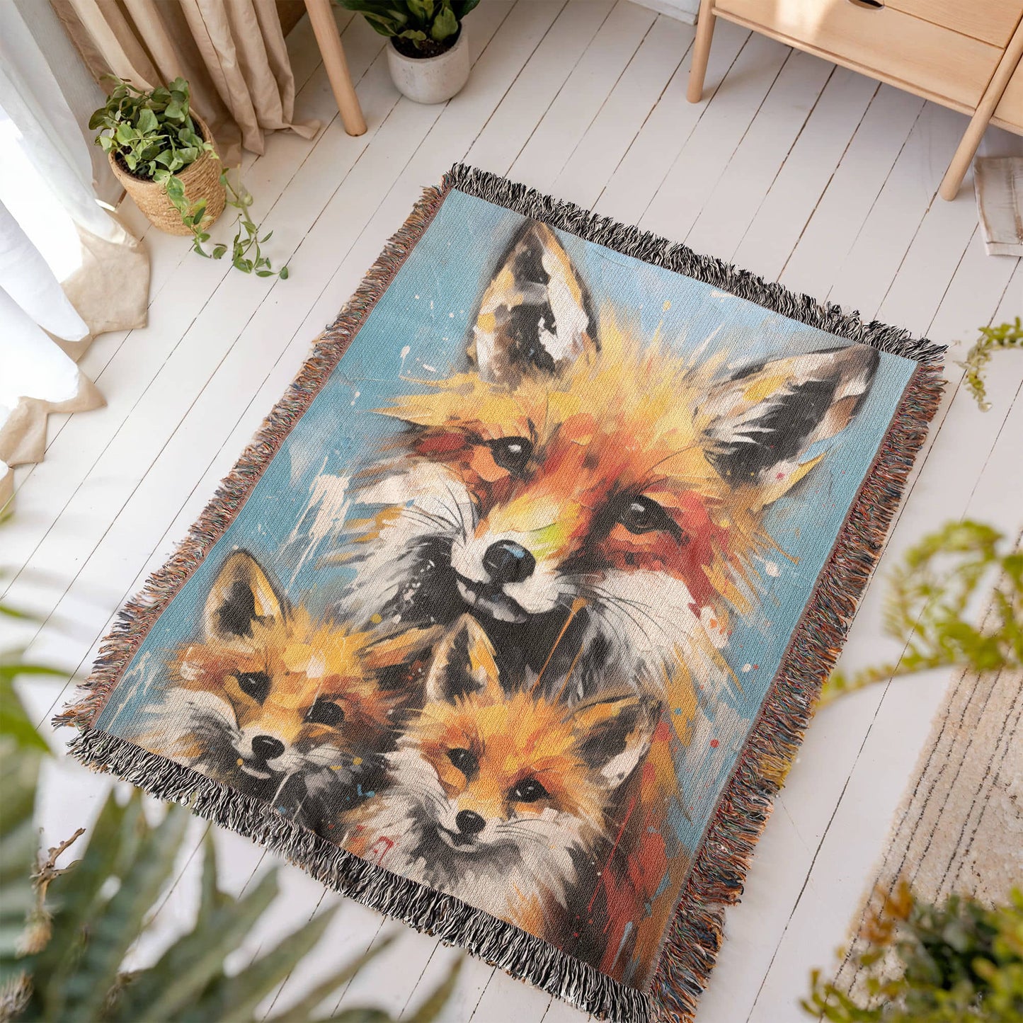 Fox Family Woven Blanket