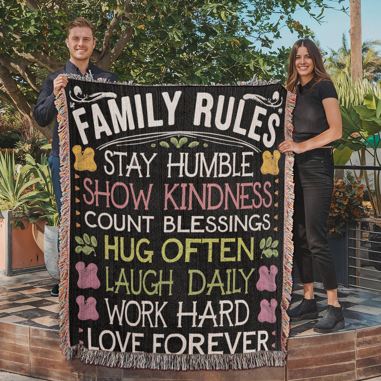 Family Rules Woven Blanket