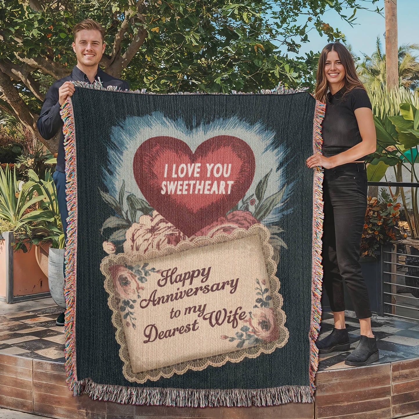 Happy Anniversary Woven Blanket