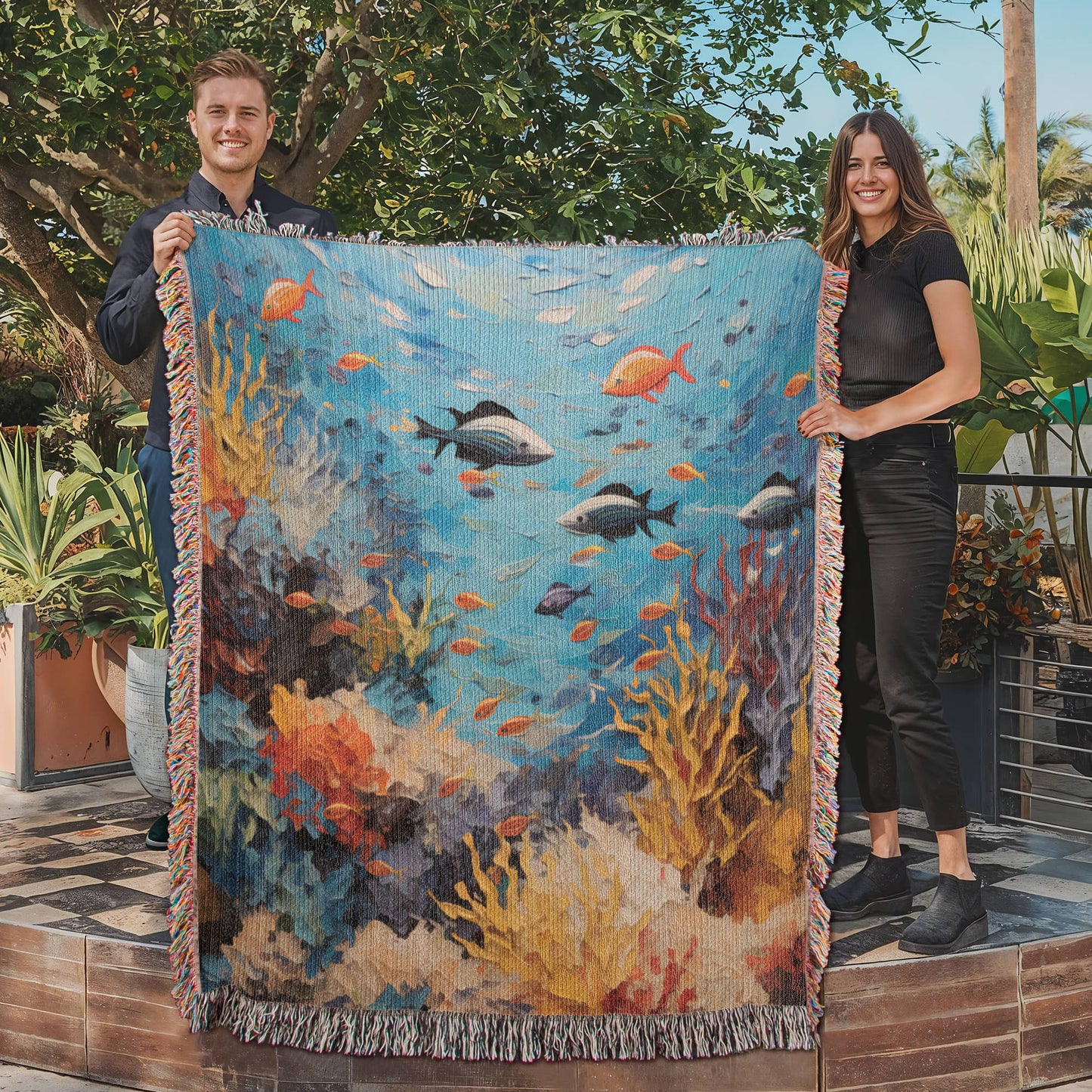 Sea Coral Woven Blanket