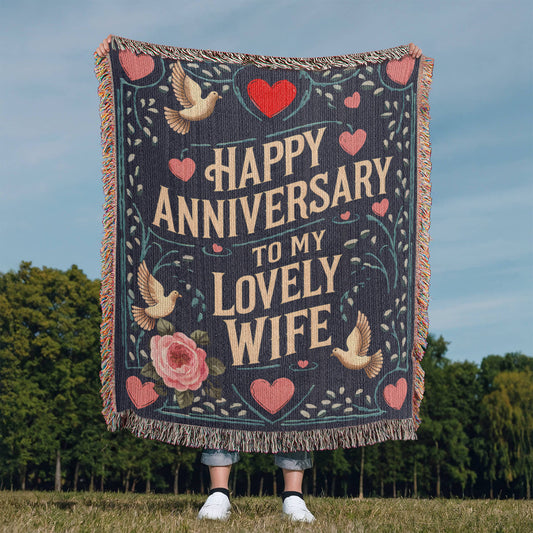 Happy Anniversary to My Lovely Wife Woven Blanket