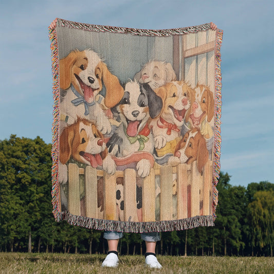 Puppies in a Pen Woven Blanket