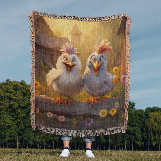 2 Chickens Woven Blanket