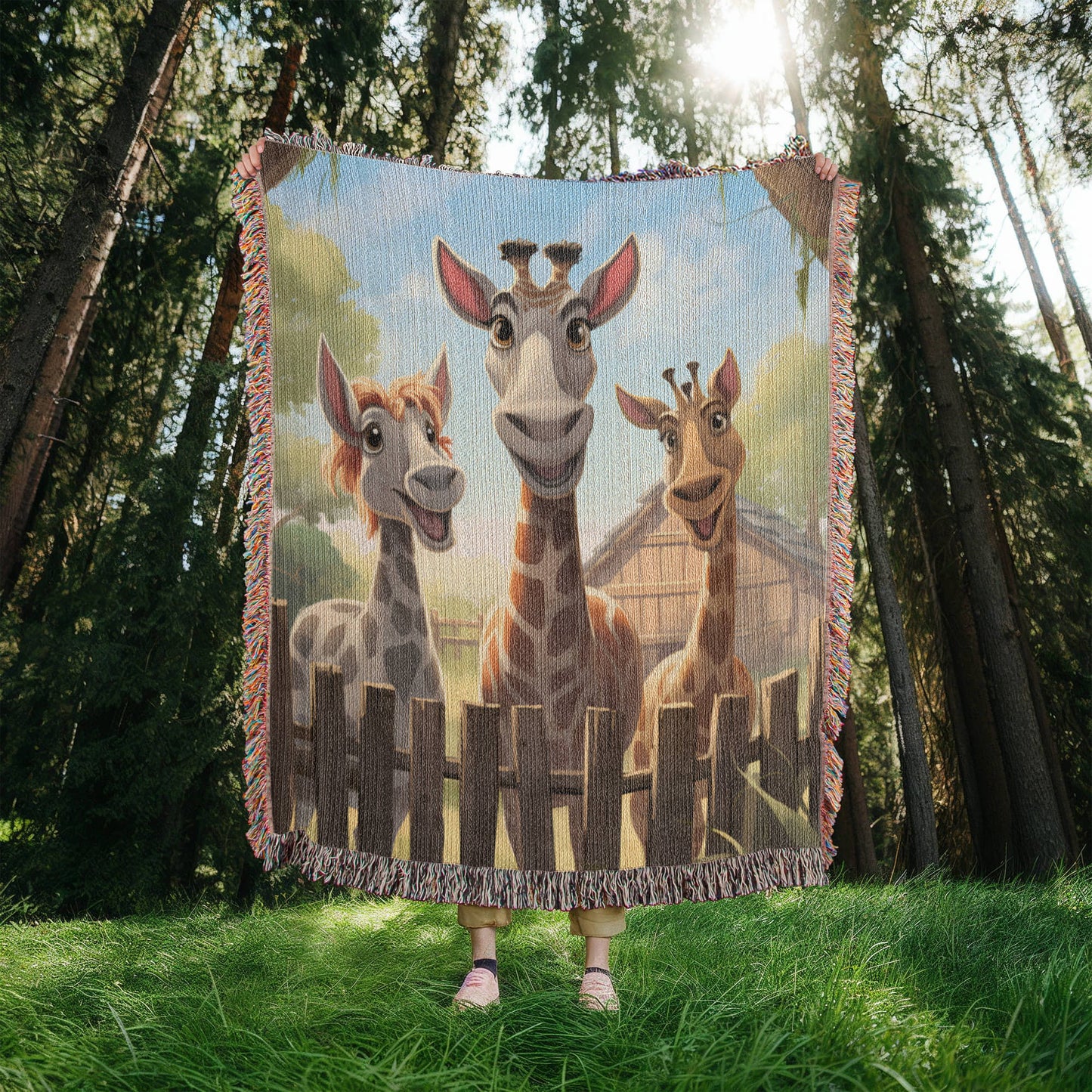 3 Giraffes Woven Blanket