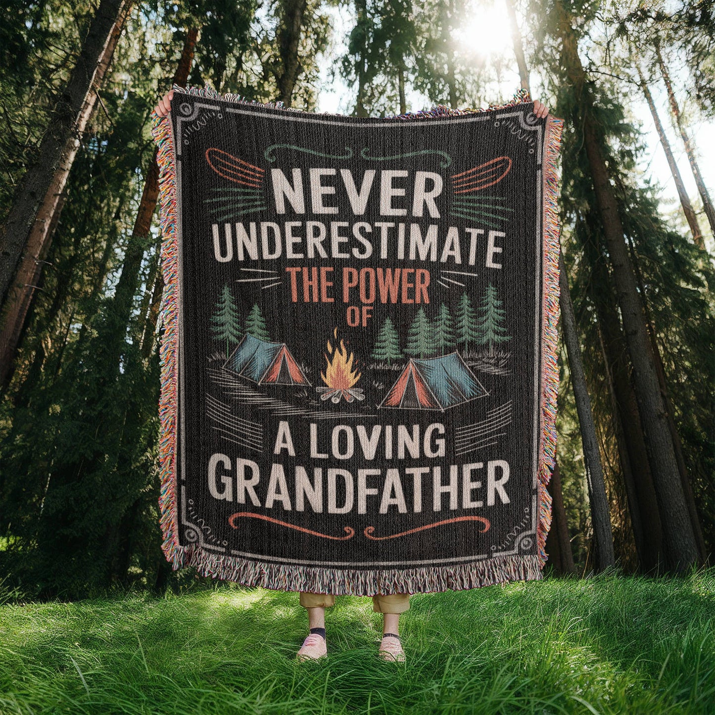 Never Underestimate a Grandfather Woven Blanket