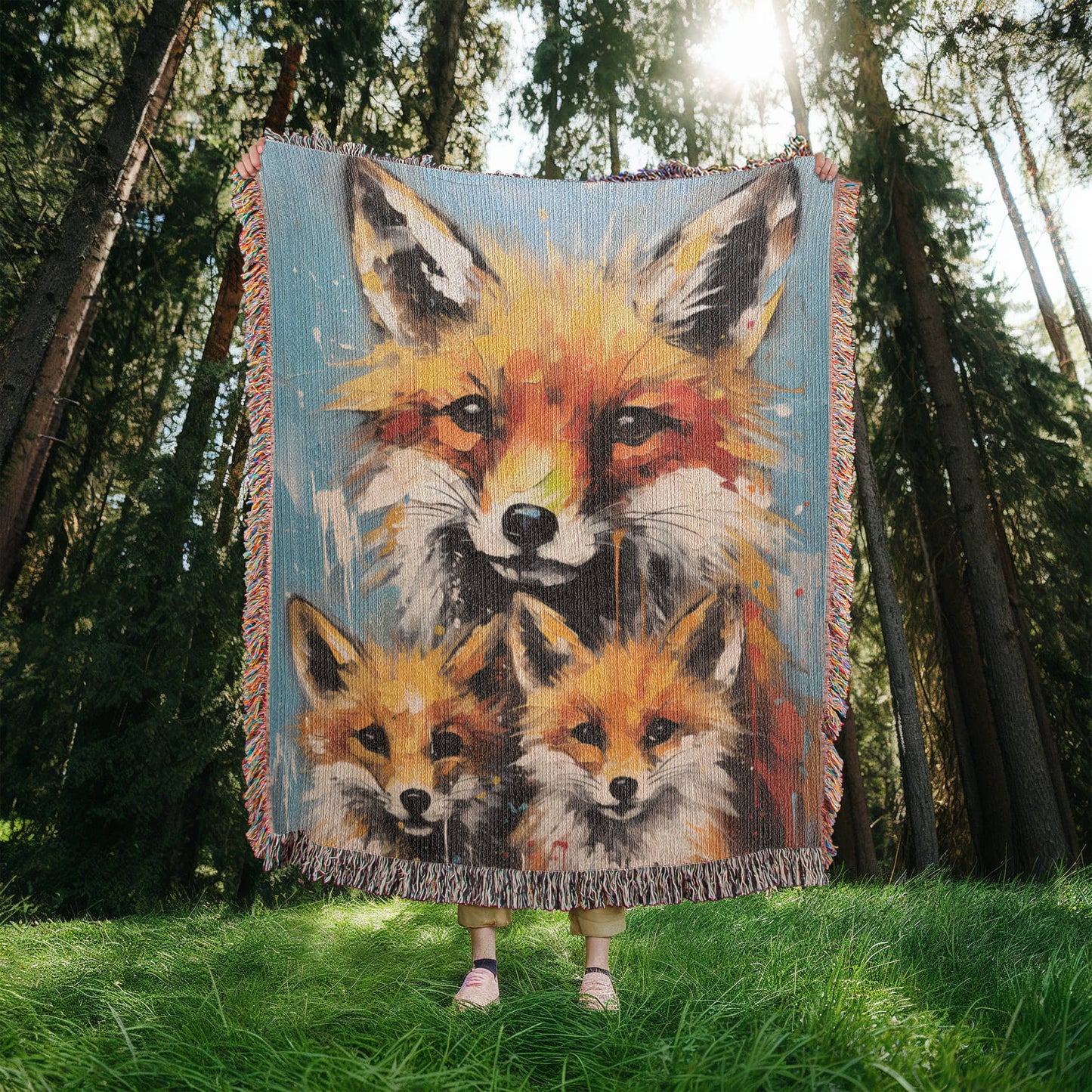 Fox Family Woven Blanket