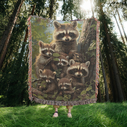 Racoon Family Woven Blanket